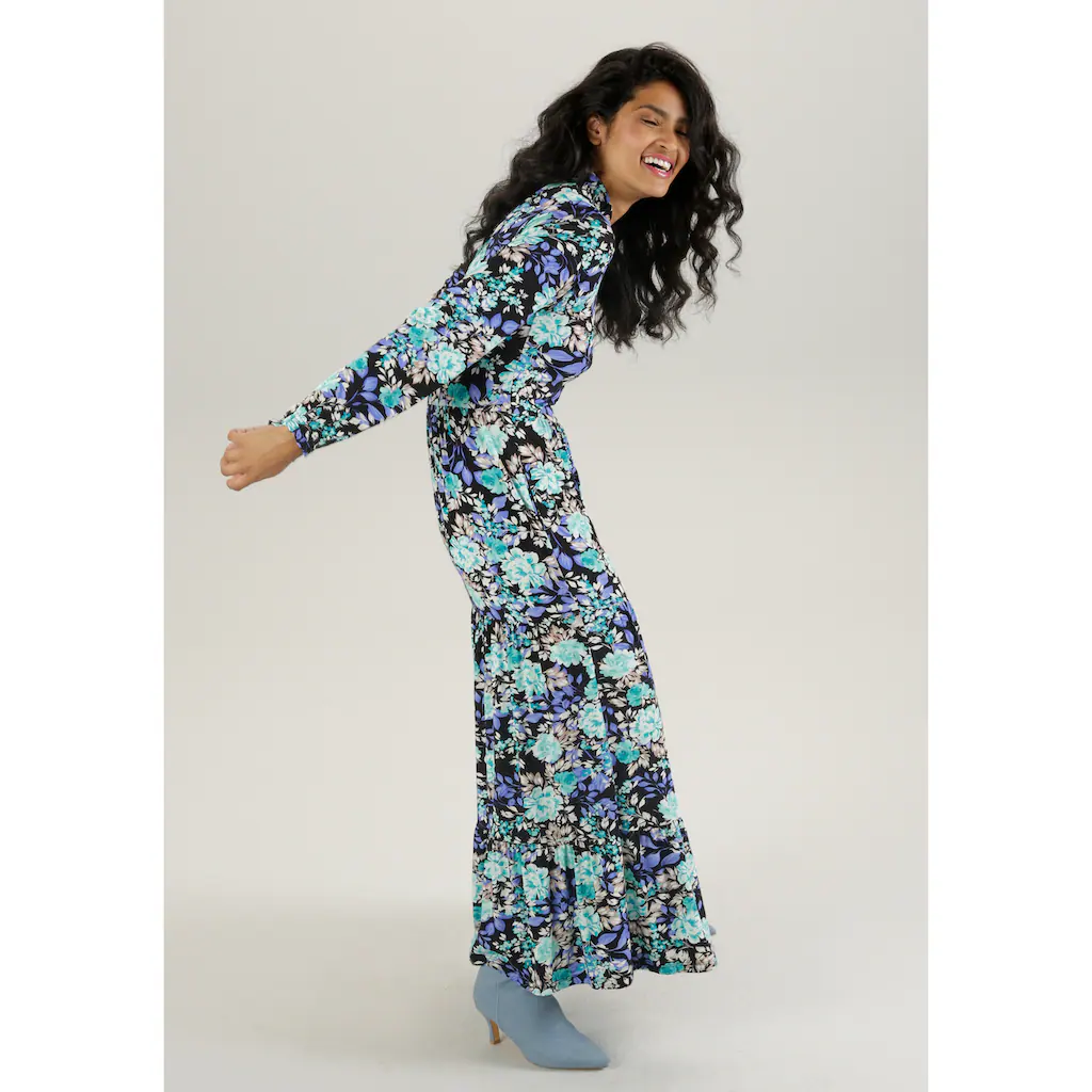 Aniston SELECTED Maxikleid Mit Romantischem Rosendruck Und Rüschenverzierung