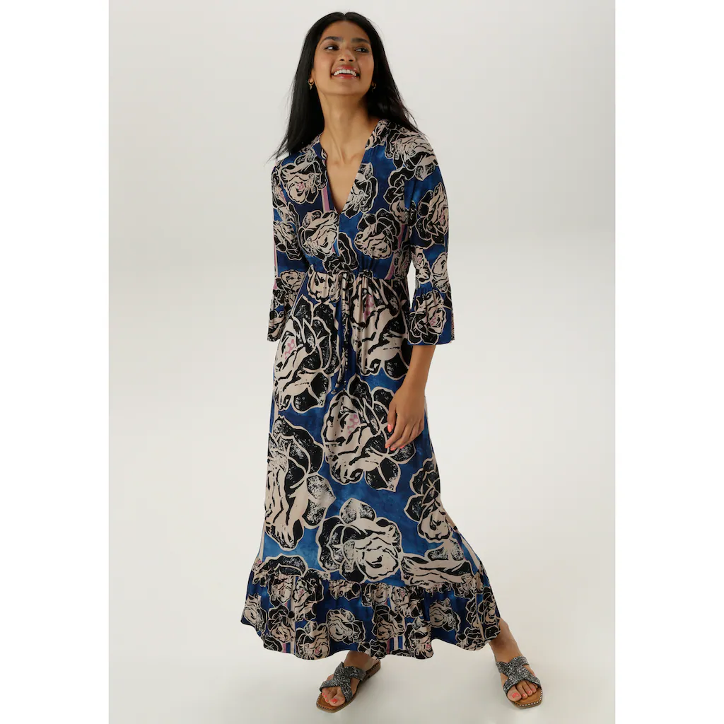 Aniston SELECTED Maxikleid Mit Volant An Den 3/4-langen Ärmeln Und Am Saum - NEUE KOLLEKTION