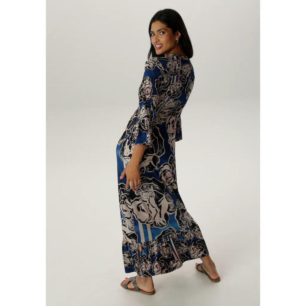 Aniston SELECTED Maxikleid Mit Volant An Den 3/4-langen Ärmeln Und Am Saum - NEUE KOLLEKTION