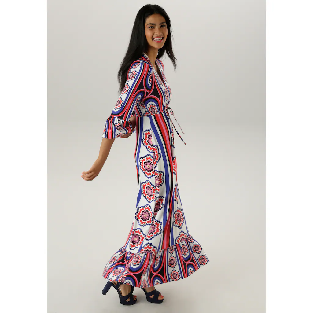 Aniston SELECTED Maxikleid Mit Volant An Den 3/4-langen Ärmeln Und Am Saum - NEUE KOLLEKTION