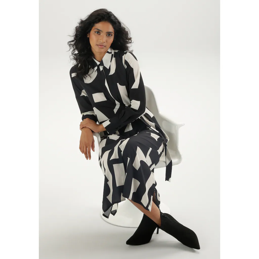Aniston SELECTED Midikleid Hemdblusenkleid Mit Seitlichem Bindedetail