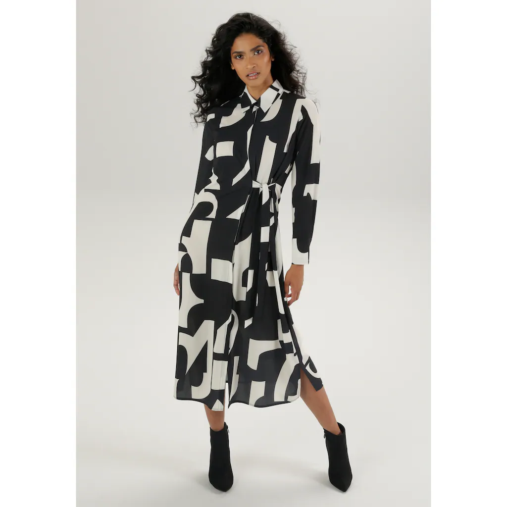 Aniston SELECTED Midikleid Hemdblusenkleid mit seitlichem Bindedetail