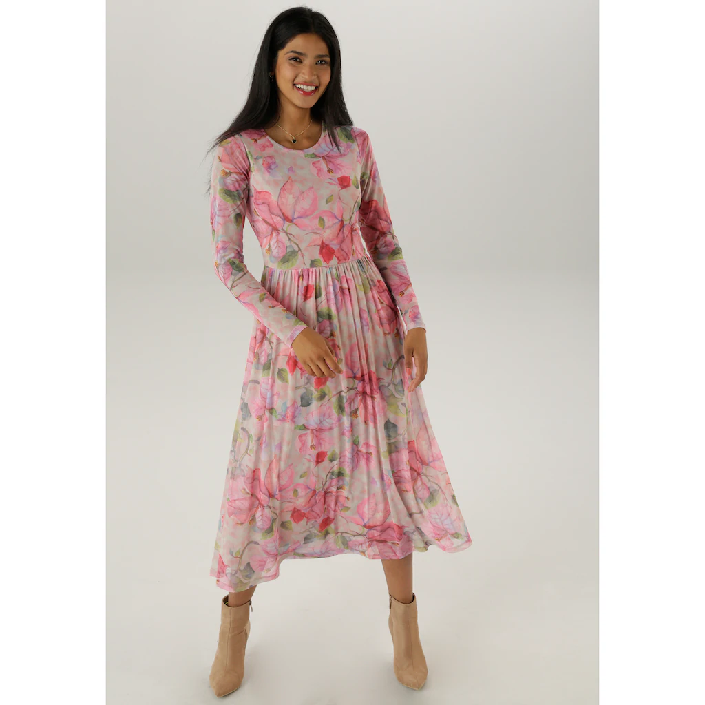 Aniston SELECTED Midikleid in Mesh-Qualität und floralem Muster - NEUE KOLLEKTION