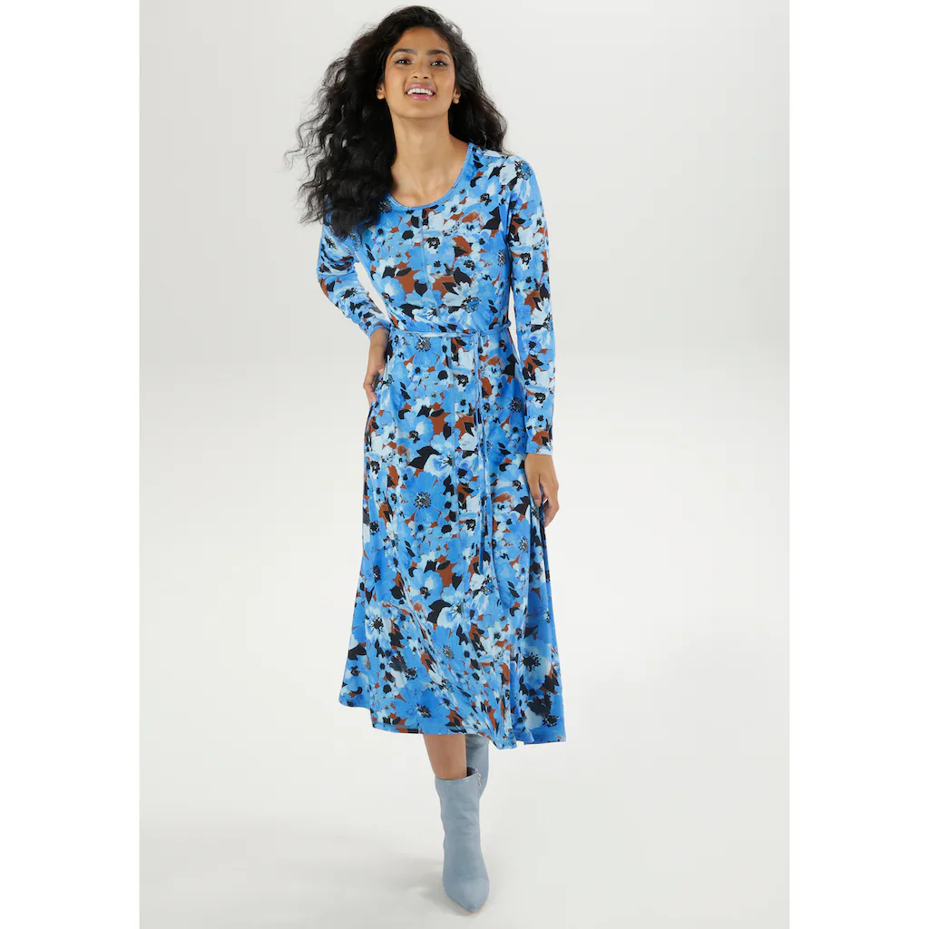 Aniston SELECTED Midikleid (mit abnehmbarem Bindeband) mit dekorativen Ziernähten