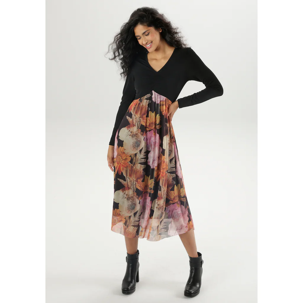 Aniston SELECTED Midikleid Mit Raffung Am V-Ausschnitt