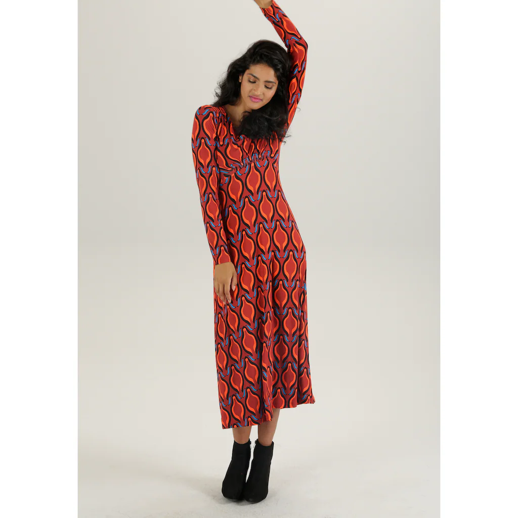 Aniston SELECTED Midikleid Mit Smok-Einsätzen Und Retro-Druck