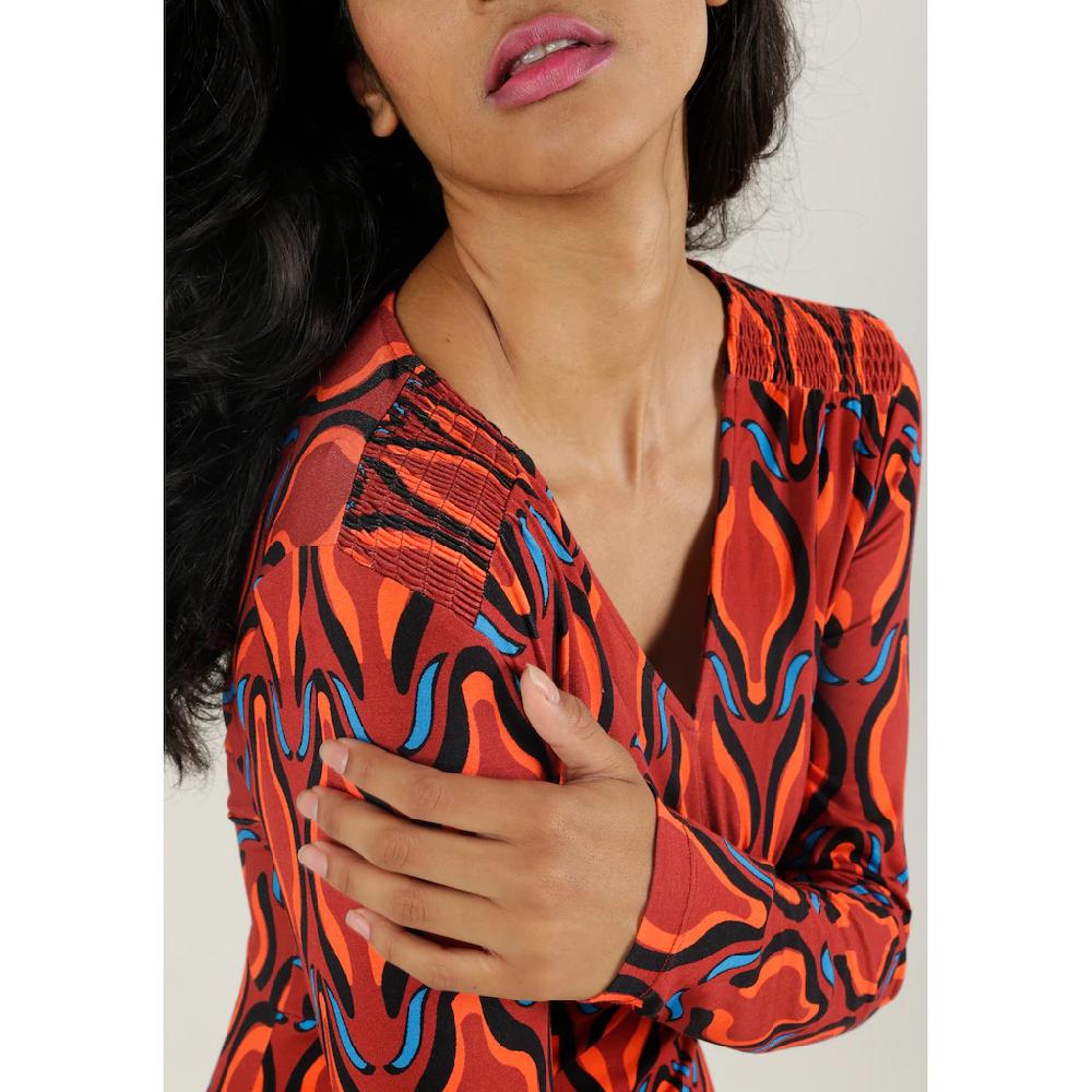 Aniston SELECTED Midikleid Mit Smok-Einsätzen Und Retro-Druck