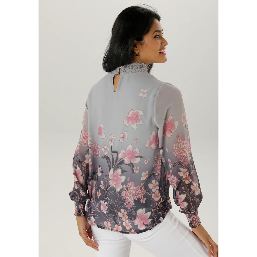 Aniston SELECTED Schlupfbluse Mit Blütendruck Und Hübscher Blumenbordüre - NEUE KOLLEKTION