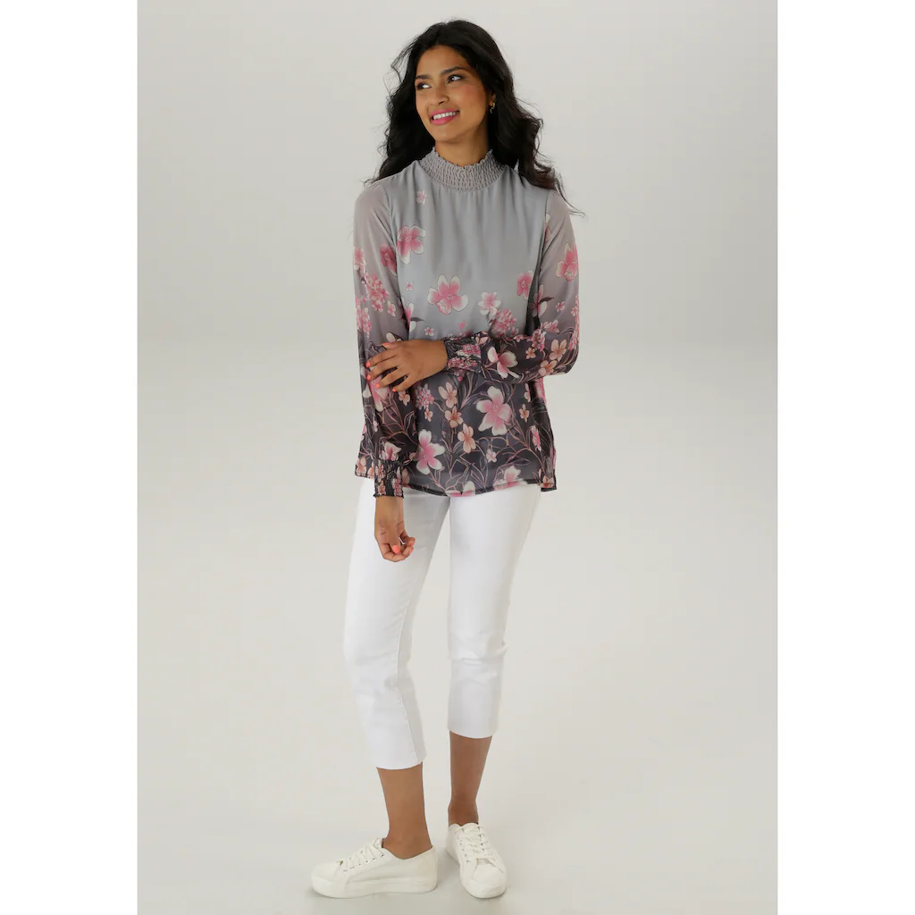 Aniston SELECTED Schlupfbluse Mit Blütendruck Und Hübscher Blumenbordüre - NEUE KOLLEKTION