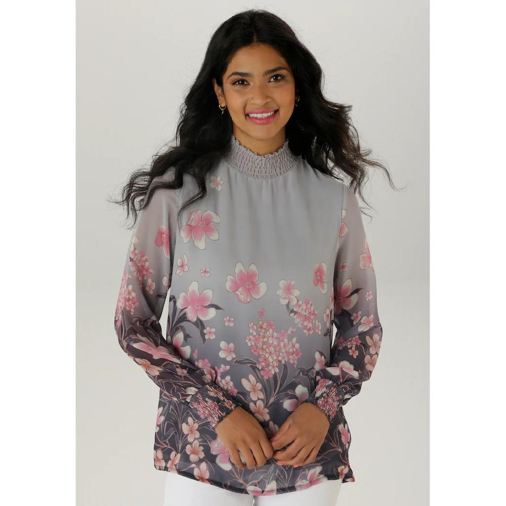 Aniston SELECTED Schlupfbluse mit Blütendruck und hübscher Blumenbordüre - NEUE KOLLEKTION