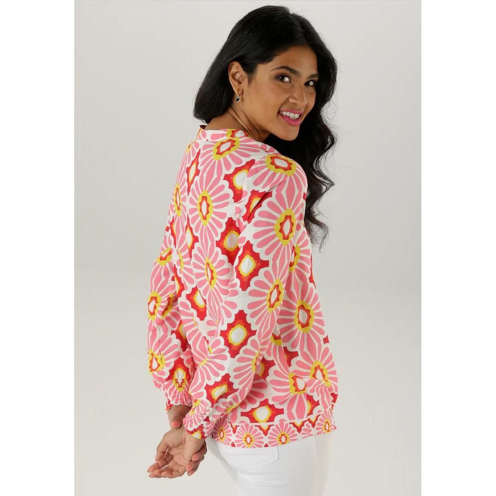 Aniston SELECTED Schlupfbluse Mit Geometrisch Geblümter Bordüre Am Saum - NEUE KOLLEKTION
