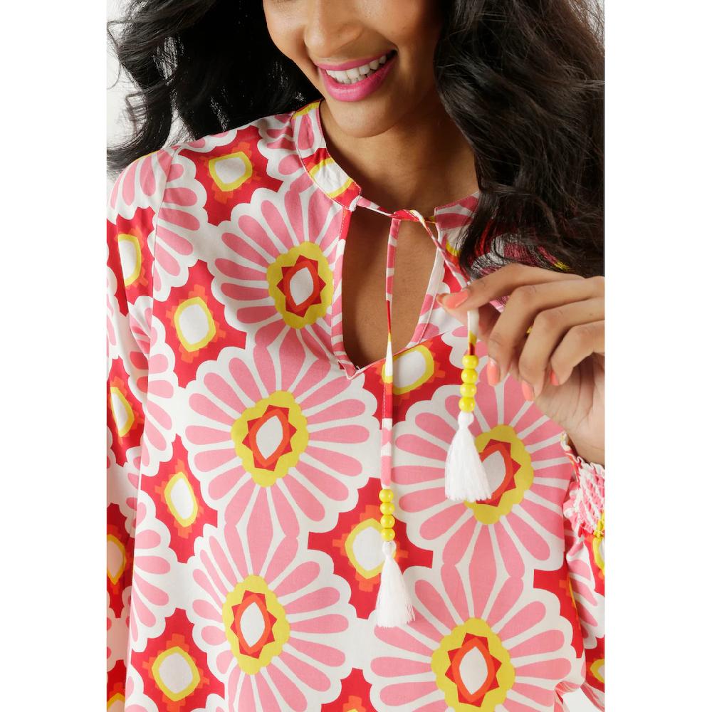 Aniston SELECTED Schlupfbluse Mit Geometrisch Geblümter Bordüre Am Saum - NEUE KOLLEKTION