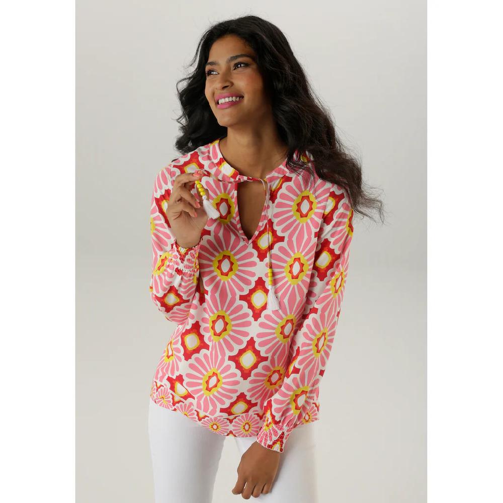 Aniston SELECTED Schlupfbluse mit geometrisch geblümter Bordüre am Saum - NEUE KOLLEKTION