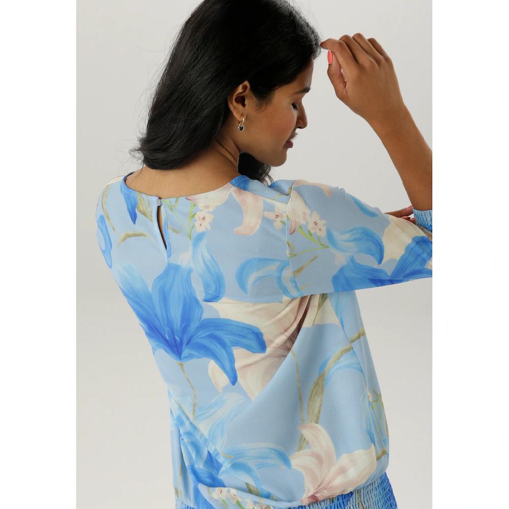 Aniston SELECTED Schlupfbluse Mit Smokbündchen Und Allover Blumenmuster - NEUE KOLLEKTION