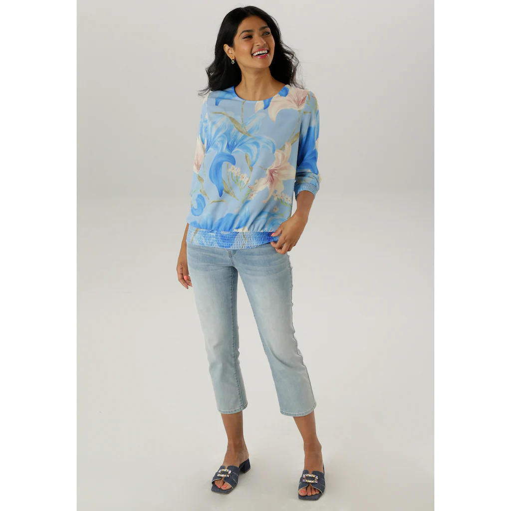 Aniston SELECTED Schlupfbluse Mit Smokbündchen Und Allover Blumenmuster - NEUE KOLLEKTION