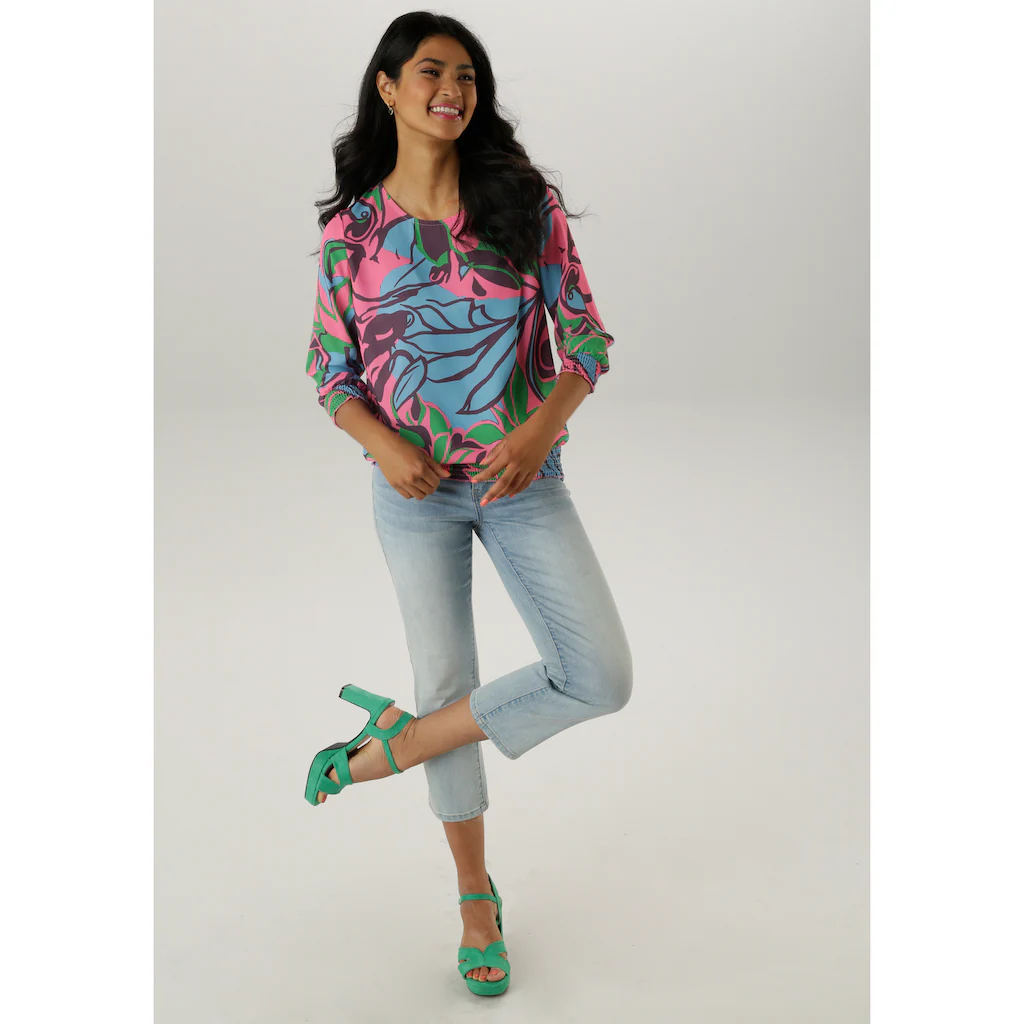 Aniston SELECTED Schlupfbluse Mit Smokbündchen Und Graphischen Druck - NEUE KOLLEKTION