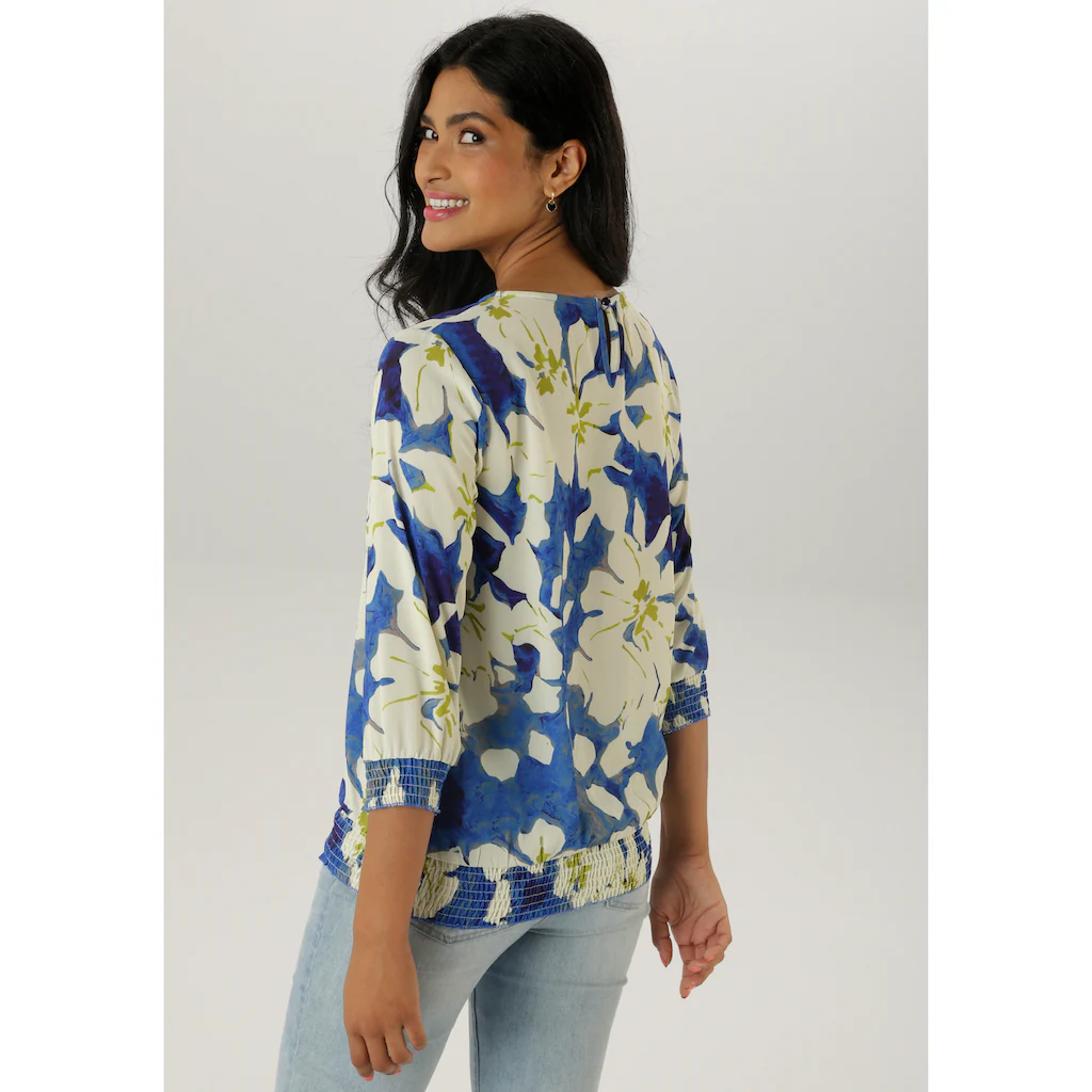 Aniston SELECTED Schlupfbluse Mit Smokbündchen Und Allover Blumenmuster - NEUE KOLLEKTION