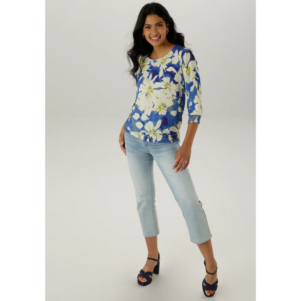 Aniston SELECTED Schlupfbluse Mit Smokbündchen Und Allover Blumenmuster - NEUE KOLLEKTION