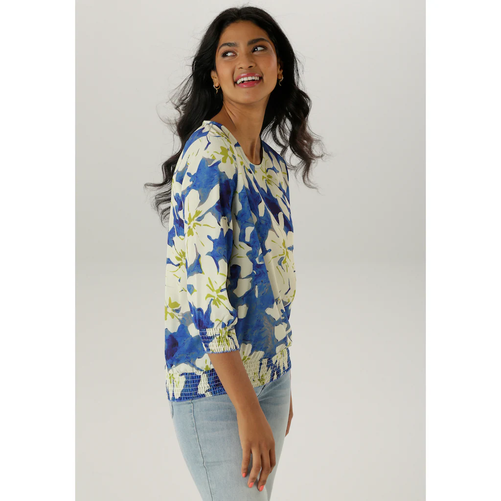 Aniston SELECTED Schlupfbluse mit Smokbündchen und allover Blumenmuster - NEUE KOLLEKTION