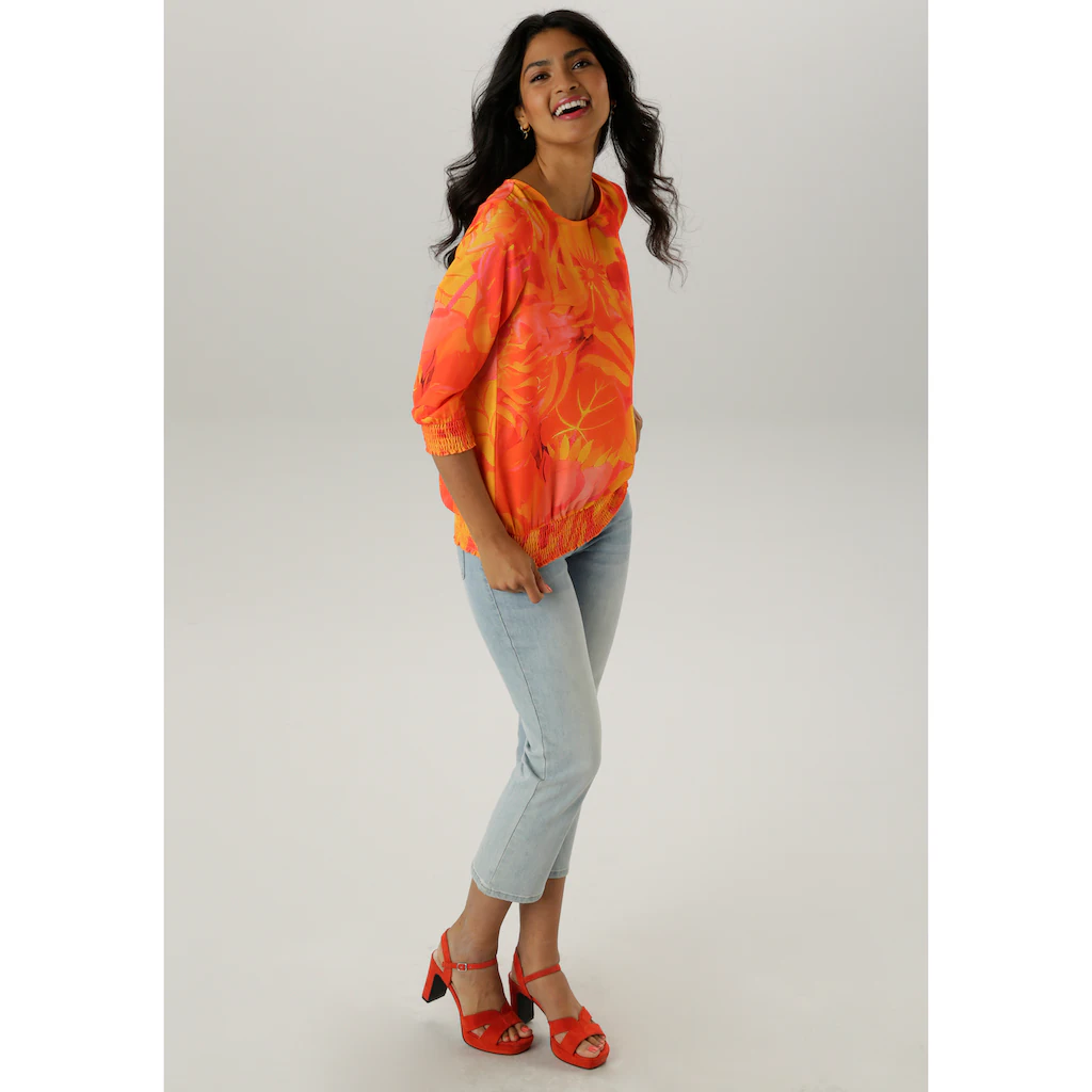 Aniston SELECTED Schlupfbluse Mit Smokbündchen Und Allover Blumenmuster - NEUE KOLLEKTION