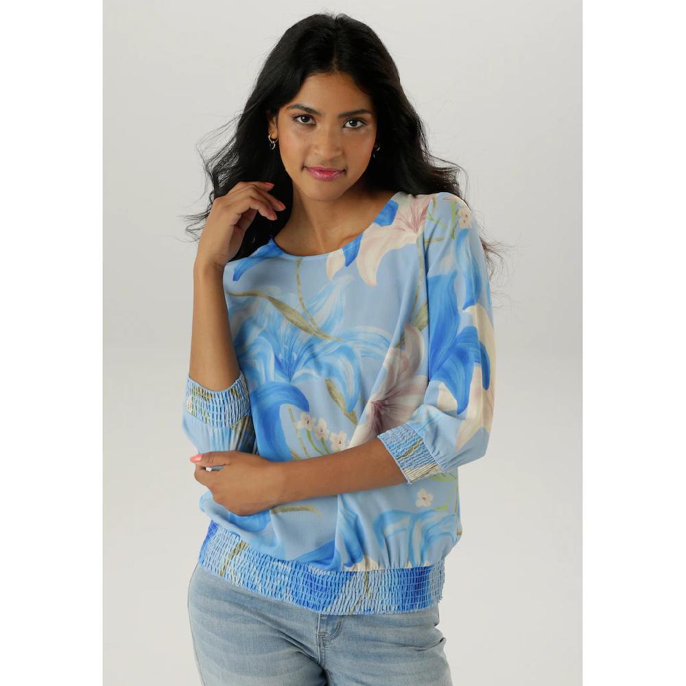 Aniston SELECTED Schlupfbluse mit Smokbündchen und allover Blumenmuster - NEUE KOLLEKTION