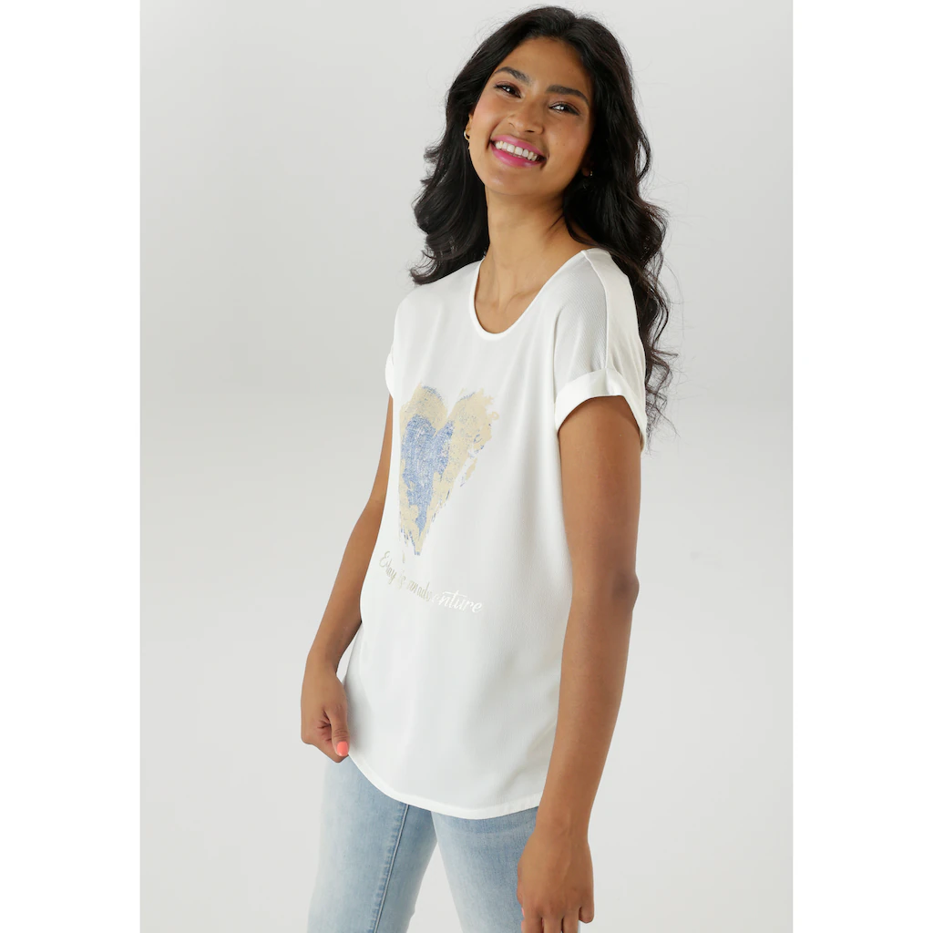 Aniston SELECTED Shirtbluse Teilweise Mit Glänzenden Goldfarbenen Folienprint - NEUE KOLLEKTION