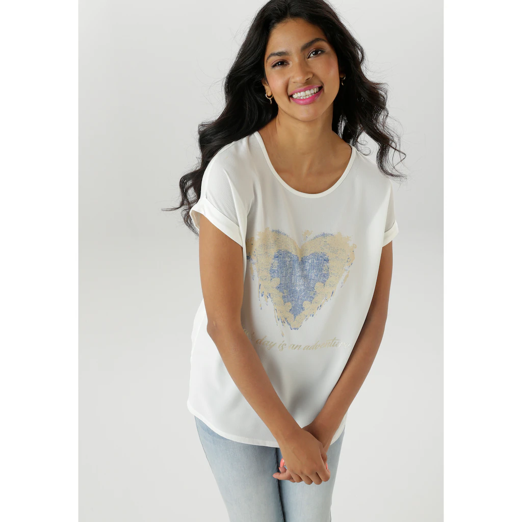 Aniston SELECTED Shirtbluse teilweise mit glänzenden goldfarbenen Folienprint - NEUE KOLLEKTION