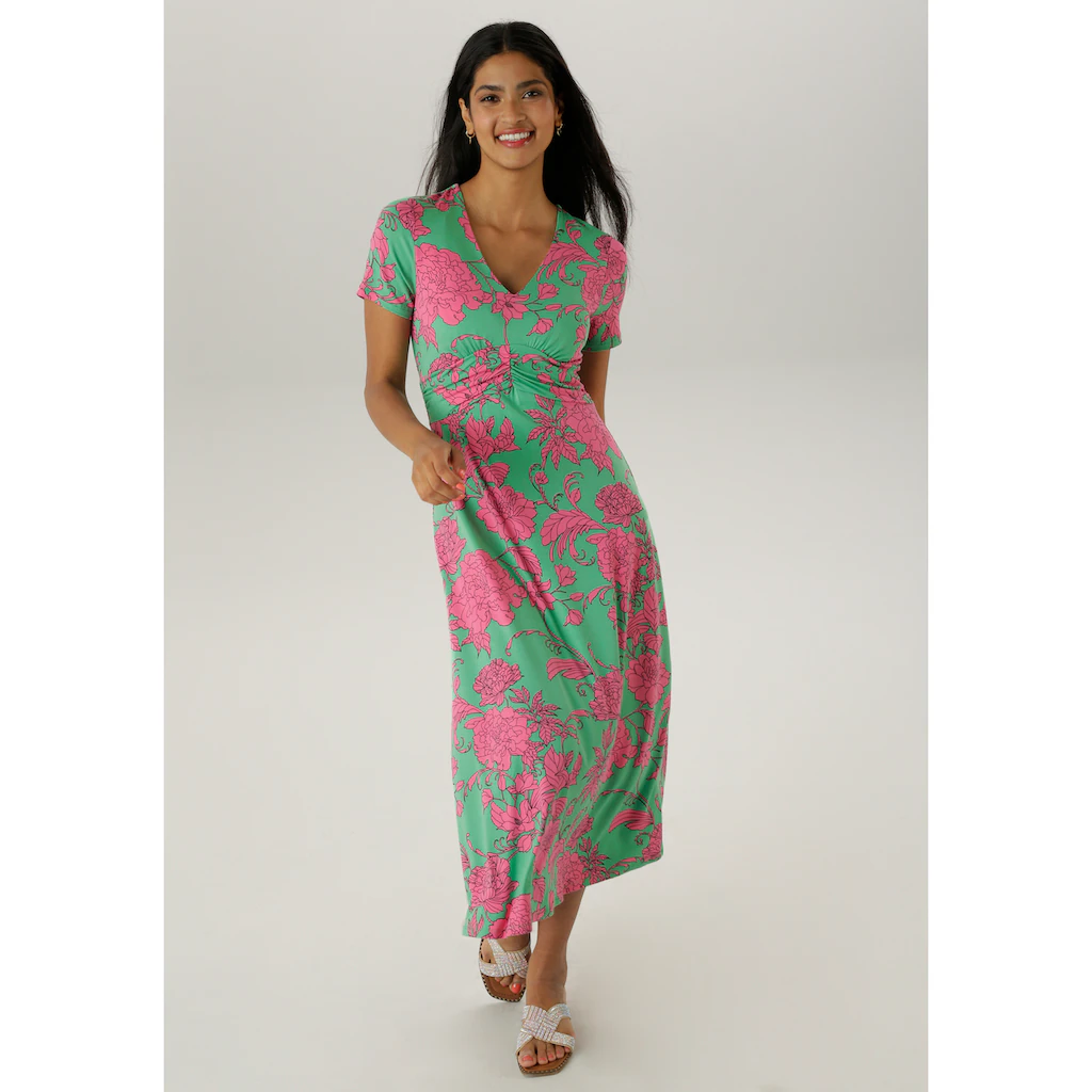 Aniston SELECTED Sommerkleid Mit Abstrakten Blüten- Und Blätterdruck - NEUE KOLLEKTION