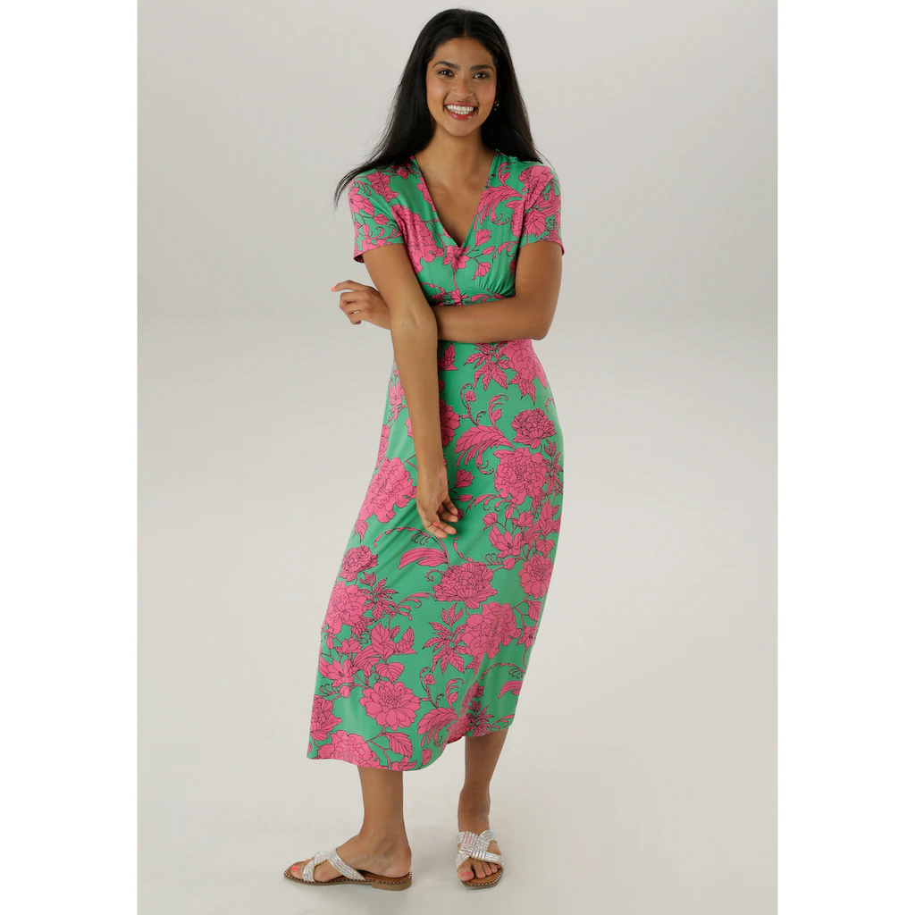Aniston SELECTED Sommerkleid mit abstrakten Blüten- und Blätterdruck - NEUE KOLLEKTION