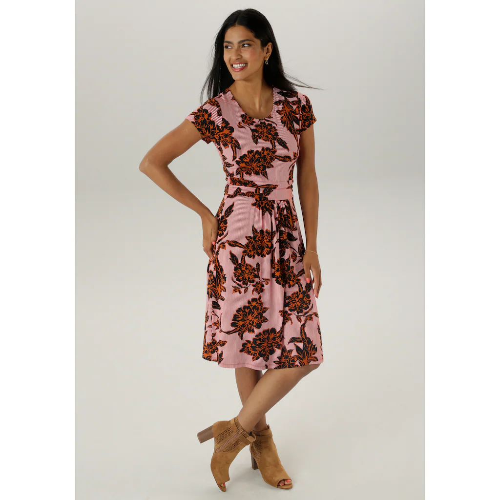 Aniston SELECTED Sommerkleid Mit Abstrakter Blüten- Und Blättermusterung - NEUE KOLLEKTION