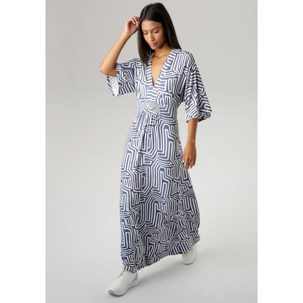 Aniston SELECTED Sommerkleid mit grafischem Druck in Jeansfarbe