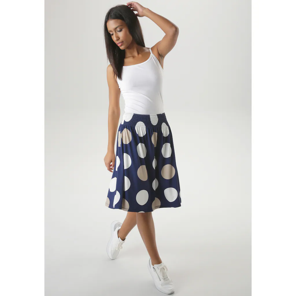 Aniston SELECTED Sommerrock Mit Gesmoktem Bund Und Punkte-Druck