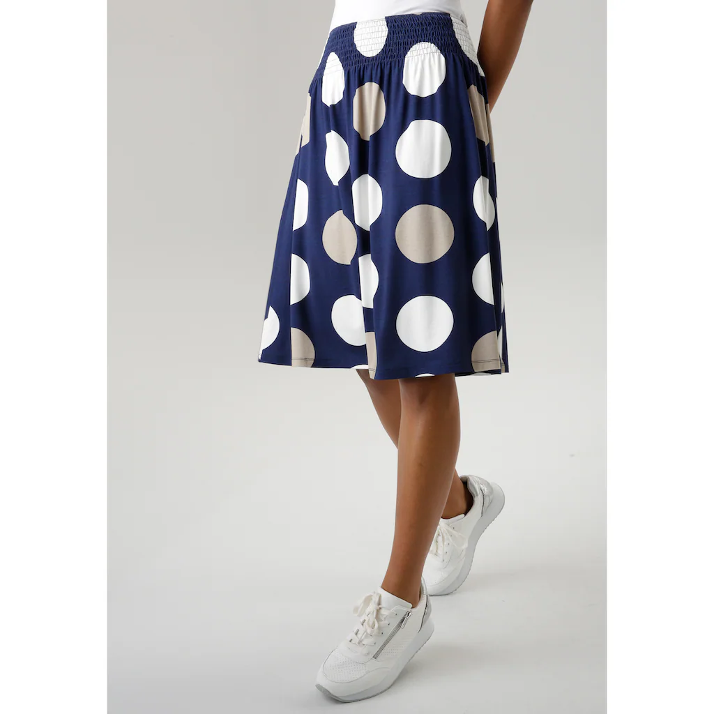 Aniston SELECTED Sommerrock mit gesmoktem Bund und Punkte-Druck