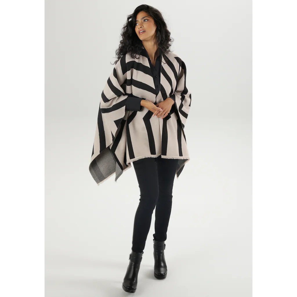 Aniston SELECTED Strickponcho Tuch Mit Fransen Und Grafischem Muster