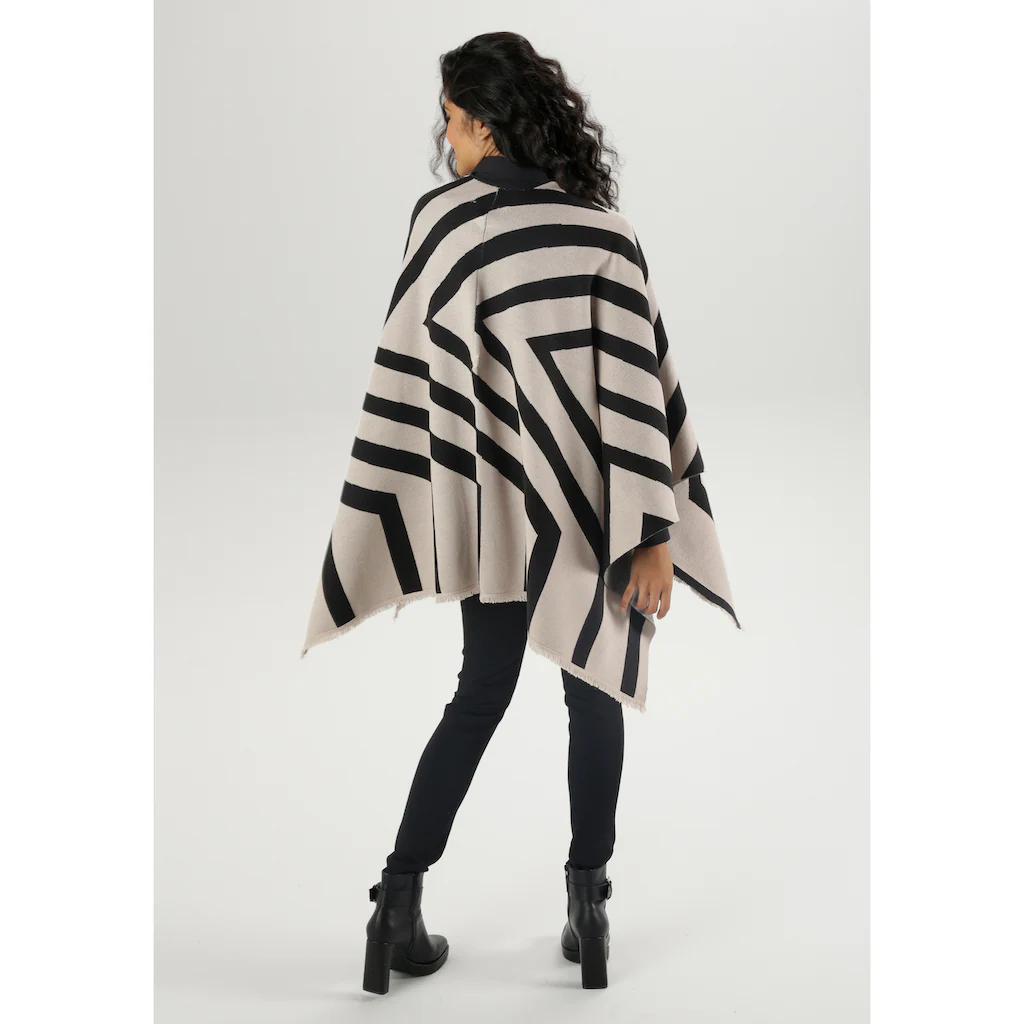 Aniston SELECTED Strickponcho Tuch Mit Fransen Und Grafischem Muster