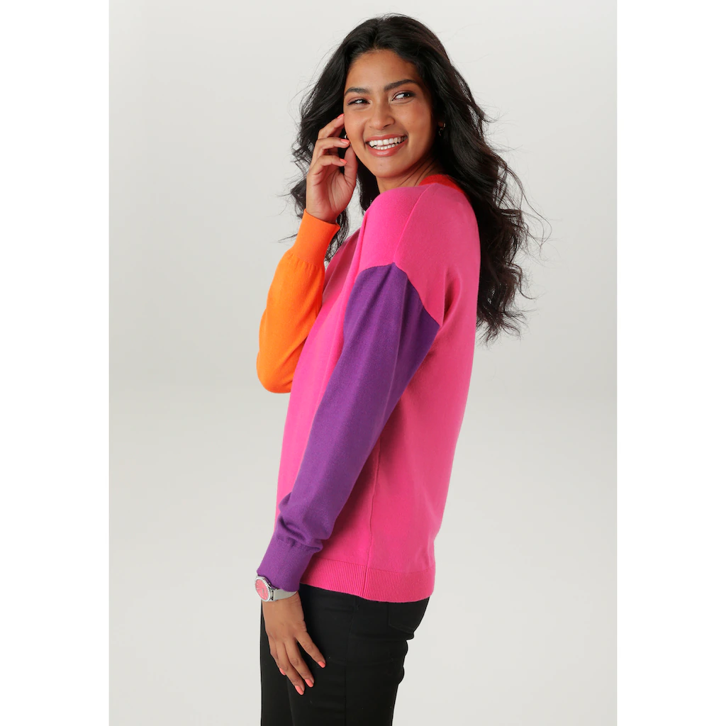 Aniston SELECTED Strickpullover Im Farbenfrohen Colorblocking - NEUE KOLLEKTION