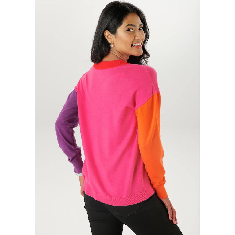Aniston SELECTED Strickpullover Im Farbenfrohen Colorblocking - NEUE KOLLEKTION
