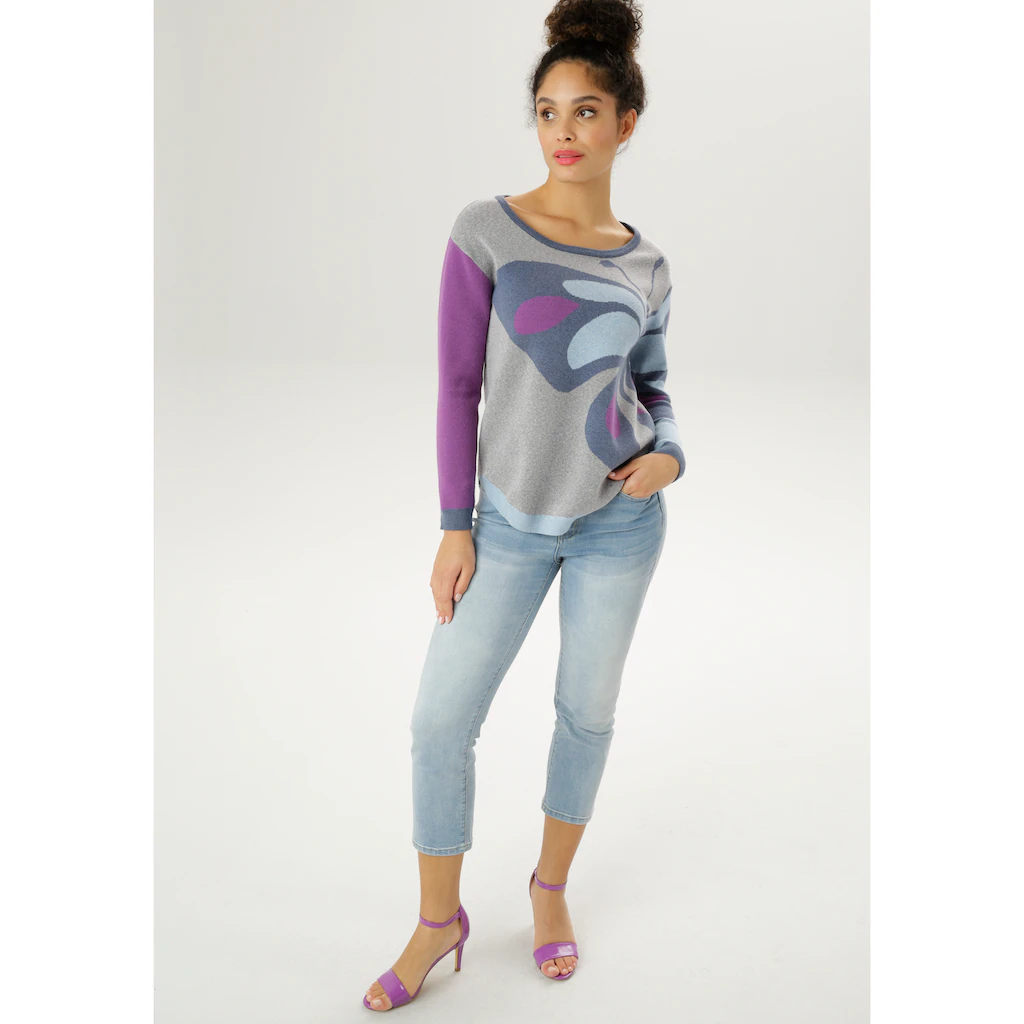 Aniston SELECTED Strickpullover Mit Eingestricktem Schmetterlingsmotiv