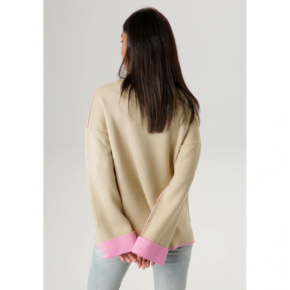 Aniston SELECTED Strickpullover Mit Rosafarbenen Zierkanten