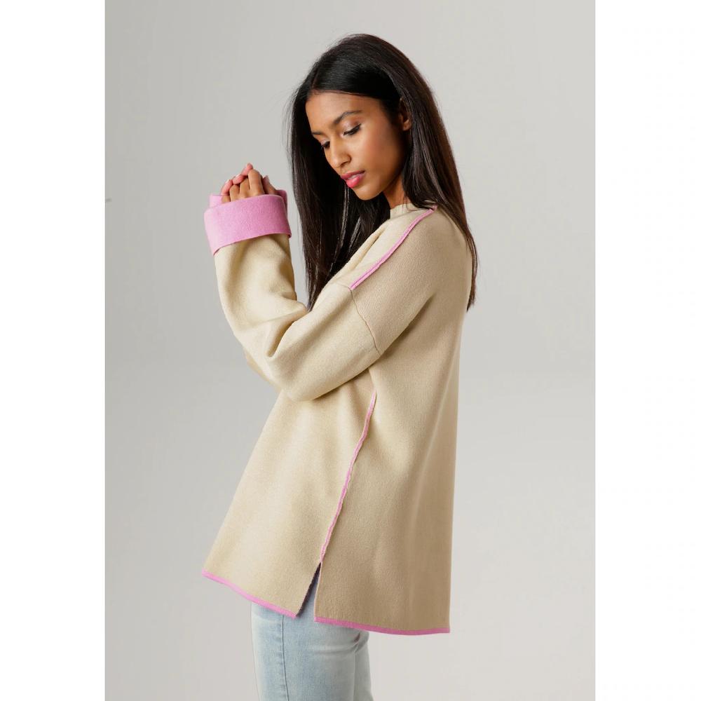 Aniston SELECTED Strickpullover Mit Rosafarbenen Zierkanten