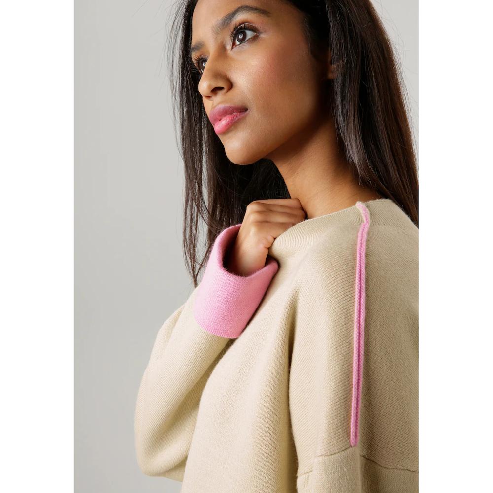 Aniston SELECTED Strickpullover Mit Rosafarbenen Zierkanten