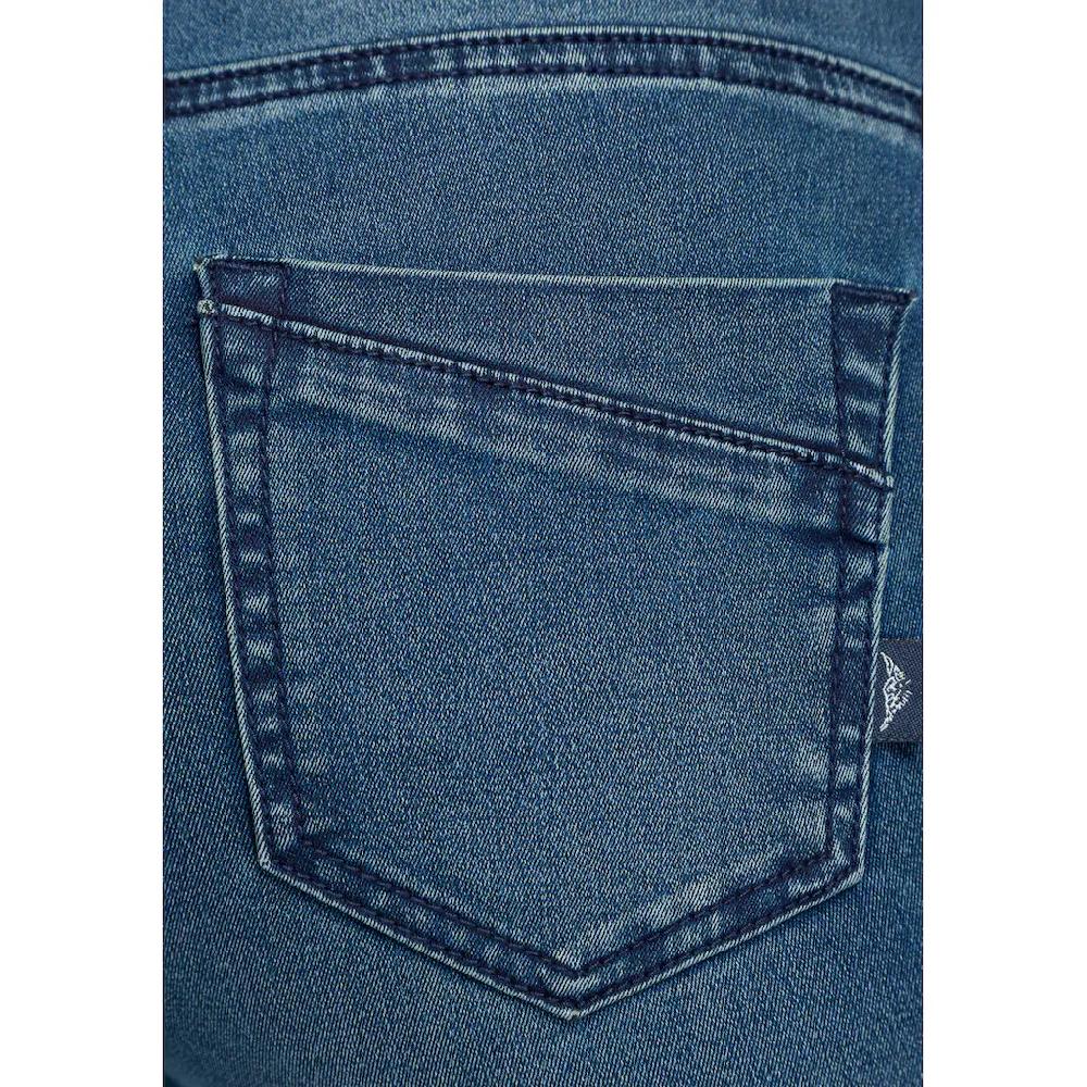 Arizona Bootcut-Jeans »Ultra Stretch« Ausgestellte Beinform Used-Waschung Hohe Leibhöhe