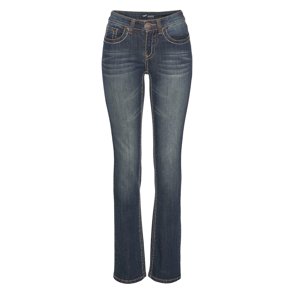 Arizona Gerade Jeans »Kontrastnähte« Niedrige Leibhöhe In 5-Pocket-Form Used-Look-Waschung