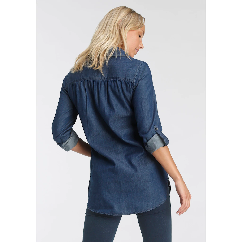 Arizona Jeansbluse »Krempelärmel Mit Riegel« Im Tunikastil