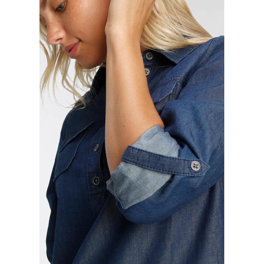 Arizona Jeansbluse »Krempelärmel Mit Riegel« Im Tunikastil