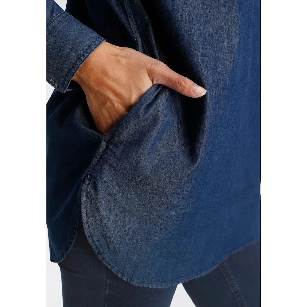 Arizona Jeansbluse »Krempelärmel Mit Riegel« Im Tunikastil