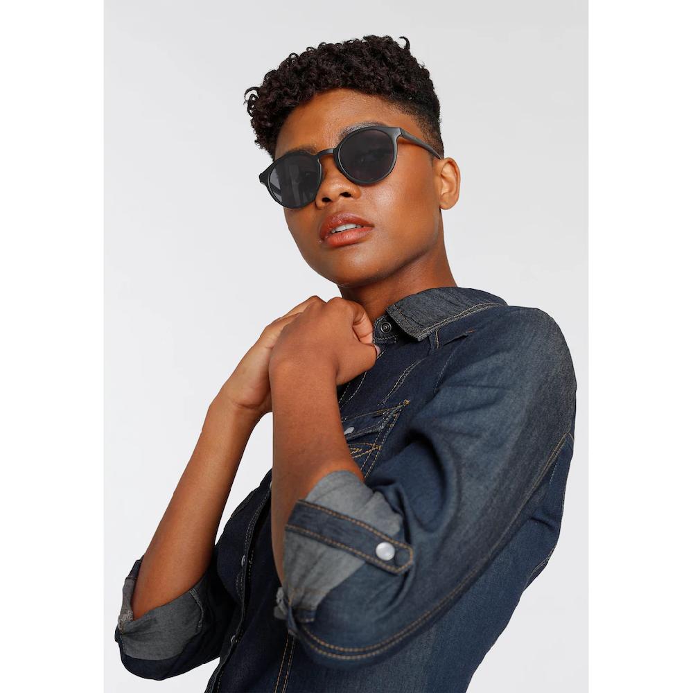 Arizona Jeansbluse »mit Druckknöpfen In Perlmuttoptik« Und Krempelärmeln