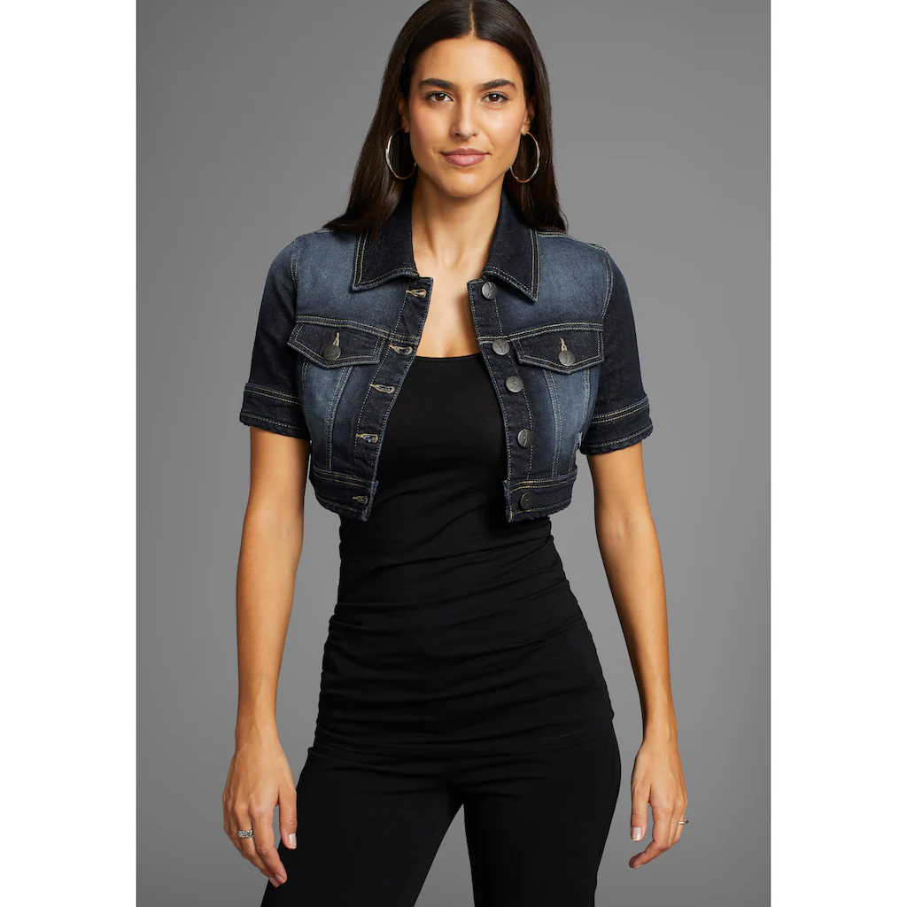Arizona Jeansjacke aus Baumwollmischung figurbetont extrakurz in Stretch-Qualität