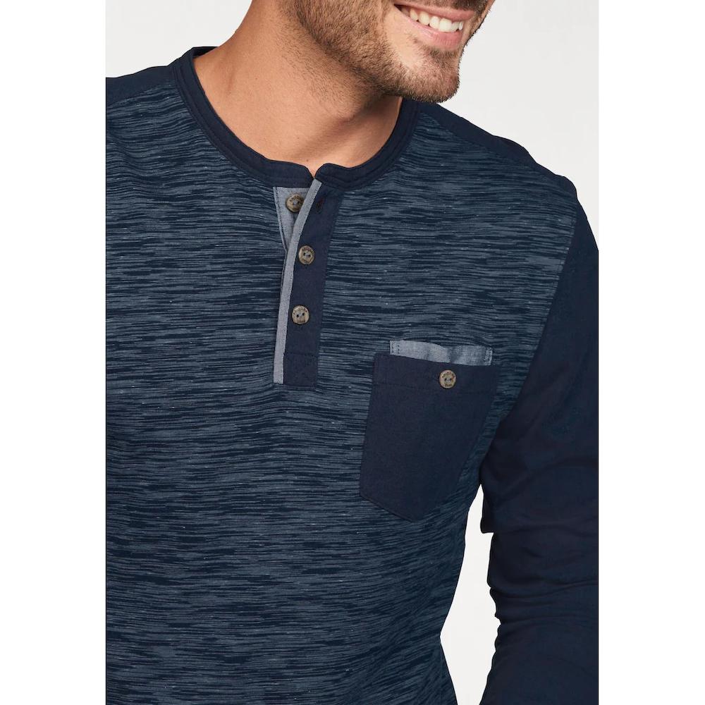Arizona Longsleeve Langarm Melierte Optik Rundhalsausschnitt Mit Knopfleiste ▷ Bestellen