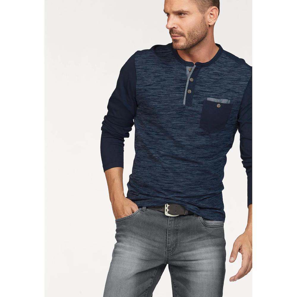 Arizona Longsleeve Langarm melierte Optik Rundhalsausschnitt mit Knopfleiste ▷ bestellen